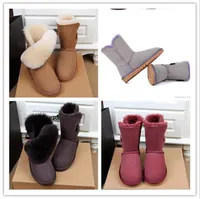 2021 حار بيع جديد AUSG جلد الغنم 58030 زر الأحذية النسائية قصيرة الثلوج تبقي التمهيد الدافئة الأحذية النسائية والأحذية الشتاء US4-12 الحجم