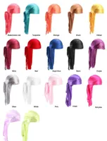 Cheap Silk Long Tail Scarf Cap Men&#039;S Satin Durags Bandanna Turban Wigs Men Silky Durag Headwear Pirate Hat 13 Colors Oxbcn