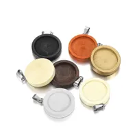 2022 new 10pcs 25 30 35 Mm Wood Cabochon Base Setting Trays Bezel Blank Stainless Steel Hook Wooden Pendant Charms For Diy Jewelry