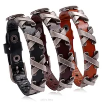Punk Jewelry Vintage woven cowhide Bracelet chain cross-border new personalized men's X-nail rivet leather armband