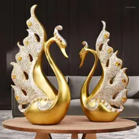 Objetos decorativos Figuras da resina européia de cisne de cisne de ouro decoração em casa artesanato de mesa de trabalho el office desktop mobilishings ornnamen