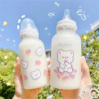 Bonito Cartoon Strawberry Urso Chupeta Pacifier Garrafa de água Copo para Adulto Crianças Leite Fosco Alimentação Bebê S 220125