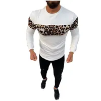 Ropa para hombres Leopardo Patchwork T Shirt Fitness Manga larga camisetas O Neck Man Boy Camiseta para hombre Tshirts M-XXL 30H T200611