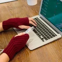 USBのハイテッドのフィンガーレス女性の冬の手袋の男性のラップトップのハーフの指の暖かいニット手の上の手作りの手作りの手動