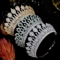 Klasyczna ślubna Korona Ślubna Pałąk Bridal Gold and Green Crown Queen Tiara i Crown Crystal Headband Party Akcesoria do włosów