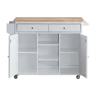 US Stock Bedroom Furniture Cottage Style Kitchen Island Storage Cart Natural Finish Top White Color a10