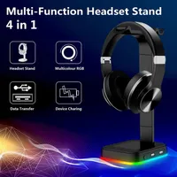 Gaming Headset Stand Lighting Base med 2 USB och 3,5 mm portar Färgglada Bländning LED Hörlurar Hållare för Gamer PC Tillbehör Deskt12 A32