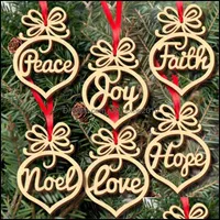 Christmas Decorations Festive & Party Supplies Home Garden 6Pcs Letter Pendant Wooden Tree Crafts Heart-Shaped Bubble Pattern Hollow Pendant