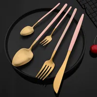 Flatware Sets Pink Gold Cutlery Set 18 10 Stainless Steel Dinnerware Knife Fork Coffee Spoon Kitchen Dinner Tableware