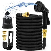 Garden hose, flexible and durable magic hose with 8-function sprayer/hose hanger/storage bag/brass connector, (25 feet/black) a12