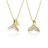 Heißen Verkauf-neue S925 Sterlingsilber-Halskette der Frauen echte Perle Fishtail Shell Claviclehalskette Mermaid-Anhänger-Halskette