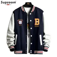 Supzoom Arrival Letter Rib Sleeve Cotton Fashion Single Breasted Casual Bomber Baseball Jacket Loose Cardigan Coat 220121