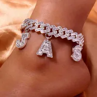 Anklets Fashion Rhinestone Diy Cuban Link Anklet Chunky Bracelet Wholesale for Women Chain Iced Out Men Barefoot on the Leg Foot Jewelry 0125