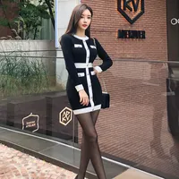 Hayblst Marka Kazak Elbise Bayan 2019 Sonbahar Artı Boyutu Seksi Zarif Vestidos Siyah Uzun Kollu Kore Tarzı Örgü Giyim Y0118