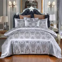 Sliver Gold Luxury Silk Satin Jacquard Duvet Cover Bedding Sets US Full Queen King Size 3 Pcs Bed Set