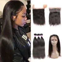 Pre Plucked Brazilian Straight Hair Weaves With Closure 360 Lace Band Frontal With Bundles Cheap Virgin Human Hair Extensions With Bady Hair