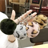 Leopard Love Fluffy Ball Keychain Car Pendant Cute Pompom Fur Ball Student Bag Key Chain Creative Gifts for Women Girls