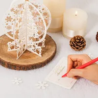 1pc Merry Christmas Card 3D Snowflake Laser Cards Paper Craft Up Gift Fox for Festival Greeting Cards Happy New Year1