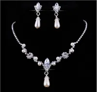 Gorący Sprzedawanie Kryształowe Perły Posrebrzane Naszyjnik Imitacja Kolczyki Biżuteria Ślubne Zestawy dla Bride Women Bridal Akcesoria