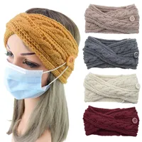 Winter gestrickte Querstirnband für Frauen Authum-Haarbänder Mädchen Wollstricken Haarbänder mit Knopf Headwrap Haarschmuck