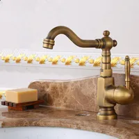 バスルームのシンクの蛇口Zgrk蛇口アンティークの真鍮の水のタップバスデッキマウントされた虚栄心盆地ミキサータップ360回転トルネラ