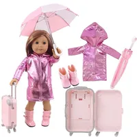 4pcs = Raincoat + Parapluie + Bottes de pluie + Valise pour 18 pouces American Doll43CM Reborn Baby Doll Accessoires Génération Gîte DIY Jouets 220315