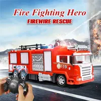With whistle Water Spray Fire Truck Music Light Battery models Remote Control Car Kids Toy Boy Gift Holiday gift Suit series 220120