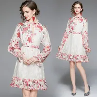 Boutique Blumenkleid 2022 Frühling Herbst Womens gedrucktes Kleid Langarm High-End Trend Mädchen Kleid Retro Laterne Hülsenkleider