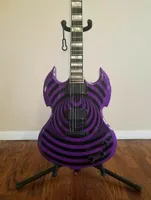 プロモーション！ Zakk Wylde Audio Purple Barbarian Black Bullseye SG Electric Guitar Larg Blockインレイ、黒いハードウェア、コピーEMGピックアップ