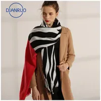 Écharpes Dianruo hiver chaud classique noir blanc zèbre rayé écharpe de patchwork pour femme FAUX FAUx Cashmere Châle R5231