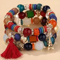 Tennis Diezi Böhmische Multicolor Elastische Seil Kristall Perlen Armbänder für Frauen Mädchen Geschenk Quaste Charme Wrap Armband Pulseira Feminina