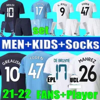 Hayranlar oyuncu versiyon Grealish Futbol Forması 21 22 Ayar Ferran de Bruyne Foden Futbol Gömlek 2021 2022 Erkekler + Çocuk Kiti Setleri Üniforma