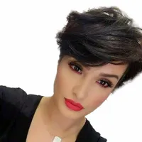 Pixie Cut Wig Human Cabelo Natural Máquina Completa Reta Feita peruca curta brasileira para mulheres perucas não rendas
