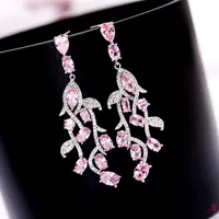 Korean Luxus Süße Hohe Qualität Rosa Zirkon Blume S925 Silber Nadel Tropfen Ohrringe Temperament Frauen Marke High-End Glänzend Zirkon Ohrringe