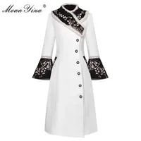 Moaayina Moda Tasarımcısı Yün Ceket Kış Kadın Tavşan Kürk Yaka Uzun Kollu Nakış Zarif Sıcak Tutmak Sıcak Palto 201217