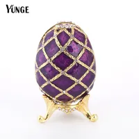 Free Shipping russian faberge purple egg Jewelry Painted Box on Stand set with enamel and Crystals for home decoraction Y200106