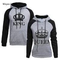 Weyes kelf impresso letras rei rainha longa manga casal roupas hoodies mulheres mulher moletom manga longa hoodie kpop 201102