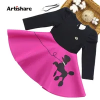 Artishare Spring Autumn Cartoon Printed Dress Long Sleeve Dresses For Teenage Kids Girls Clothes 201204