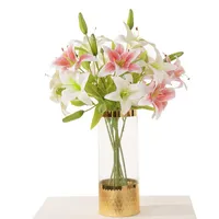 Dekoratif Çiçekler Çelenkler Plastik Çiçek Düzenlemesi Yapay Çift Kalıcı Baskı Lily Diy Düğün Parti Buketi Ev Bahçe Decorat
