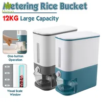 Caja de almacenamiento de dispensador de cereal de plástico automático Copa de medición de cocina Tank de alimentos Organizador de contenedores de arroz latas de almacenamiento de granos C0116