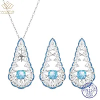 Ketting WUIHA 925 Sterling Zilver Kussen Snijd 7 * 7mm Sapphire Gemaakt Moissanite Diamonds Oorbellen Ketting 2 in 1 voor vrouwelijk geschenk