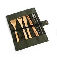 Set di stoviglie in legno Set di cucchiaino di bambù Della Forchetta Forchetta Coltello Catering Set di posate con sacchetto di stoffa Cucina utensili da cucina Utensili YHM209-ZWL