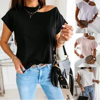 Sexy Off Shoulder Solid Color Blouse Women Shirts Zomer Korte Mouw Tops Casual Losse Halter Backless Dames Blouses