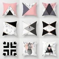 Pink geométrico abstracto almohadas decorativas caso mármol patrón flor blanco y negro gris cojín barato cubierta 45 * 45 cm1