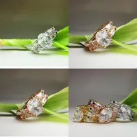 Hoogwaardige 18K effen geelgoud vergulde kristal zirkoon edelsteen ring engagement bruiloft liefhebbers paar ring 17 J2