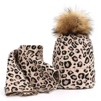 Sombreros de leopardo Bufandas conjuntos de doble espesante CAPAS DE POMPOM CALIENTES INFINITY DOT SARF SELDS