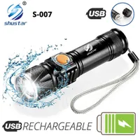 Powerful LED Flashlight With Tail USB Charging Head Zoomable waterproof Torch Portable light 3 Lighting modes Built-in battery 211223