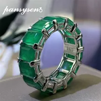 Pansysen vintage sólido 925 prata esterlina 5x7mm esmeralda anéis de pedras preciosas para mulheres homens de alta qualidade anel aniversário por atacado 220209
