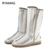 Boots RYAMAG 2021 Women&#039;s Long Snow Cow Leather Fur Top High Quality Australia Winter For Women Warm Botas Mujer