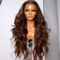 Ombre Chestnut Brown Brazilian Loose Wave Human Hair Wigs 13x6 Transparent Lace Front Wig Bleached Knots 200Density Preplucked